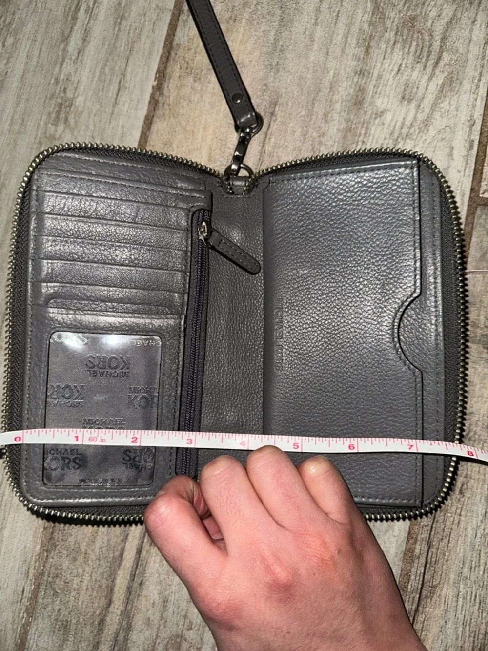 Michael Kors Dark Gray Leather Zip Wristlet